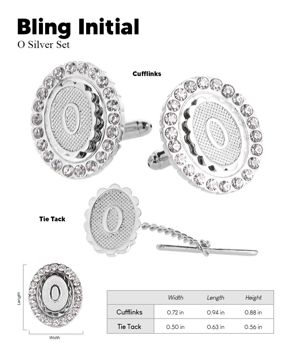 Vittorio Vico Bling Initial Cufflinks &amp; Tie Tack Set in Gift Box