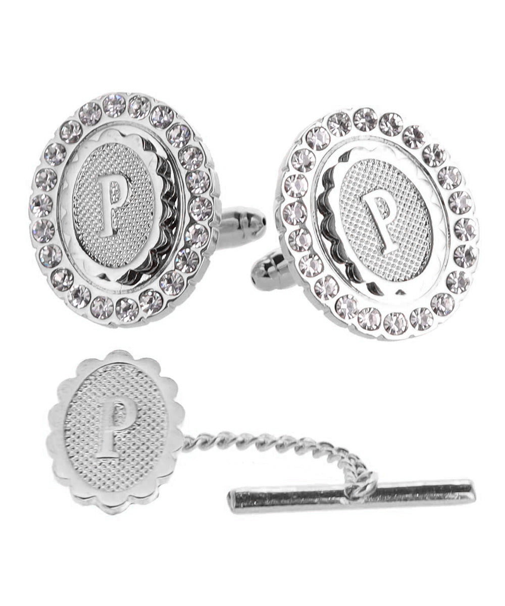 Vittorio Vico Bling Initial Cufflinks &amp; Tie Tack Set in Gift Box