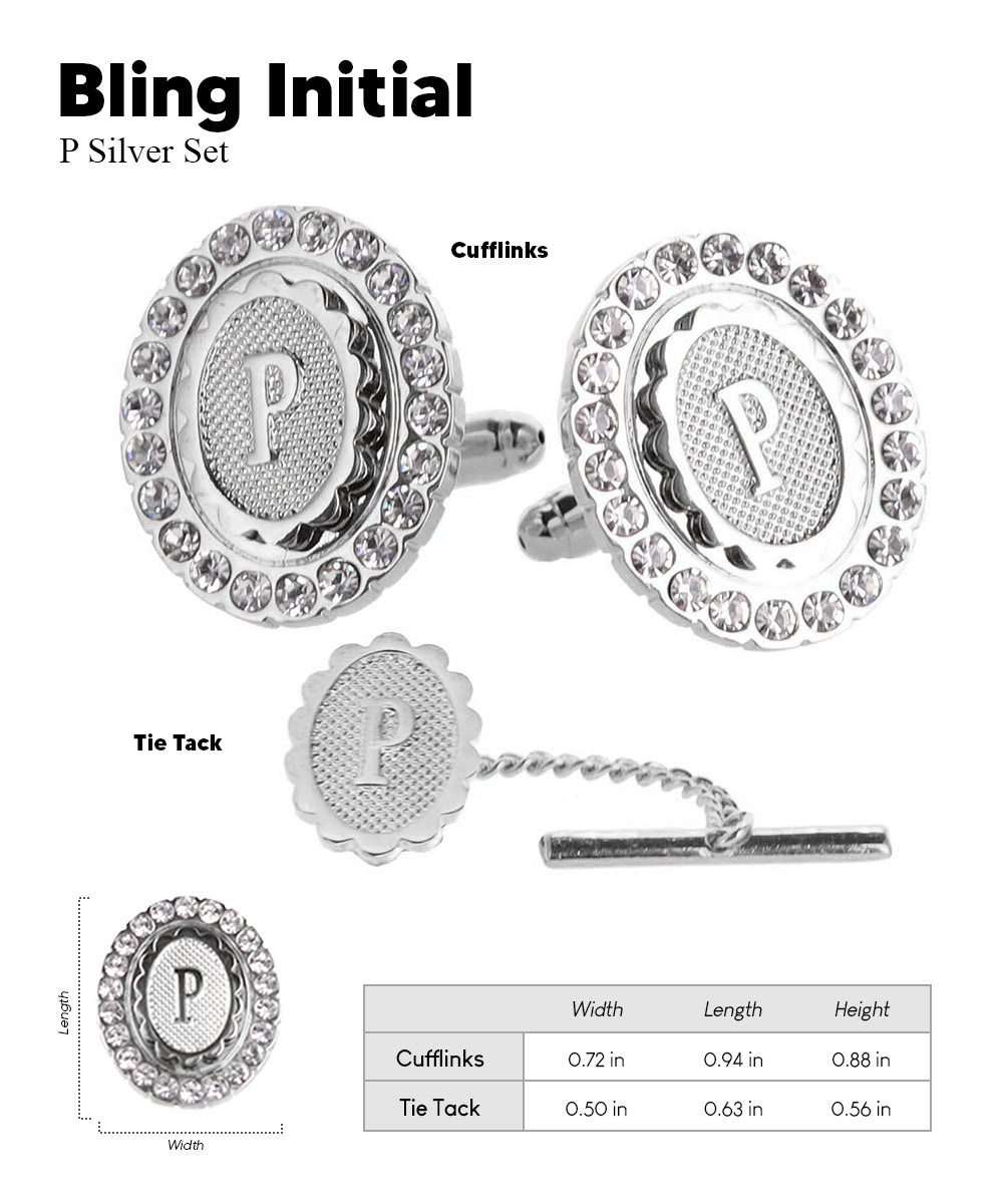 Vittorio Vico Bling Initial Cufflinks &amp; Tie Tack Set in Gift Box