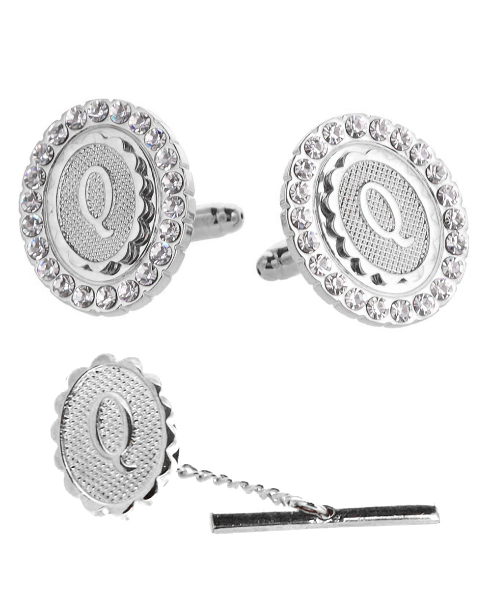 Vittorio Vico Bling Initial Cufflinks &amp; Tie Tack Set in Gift Box