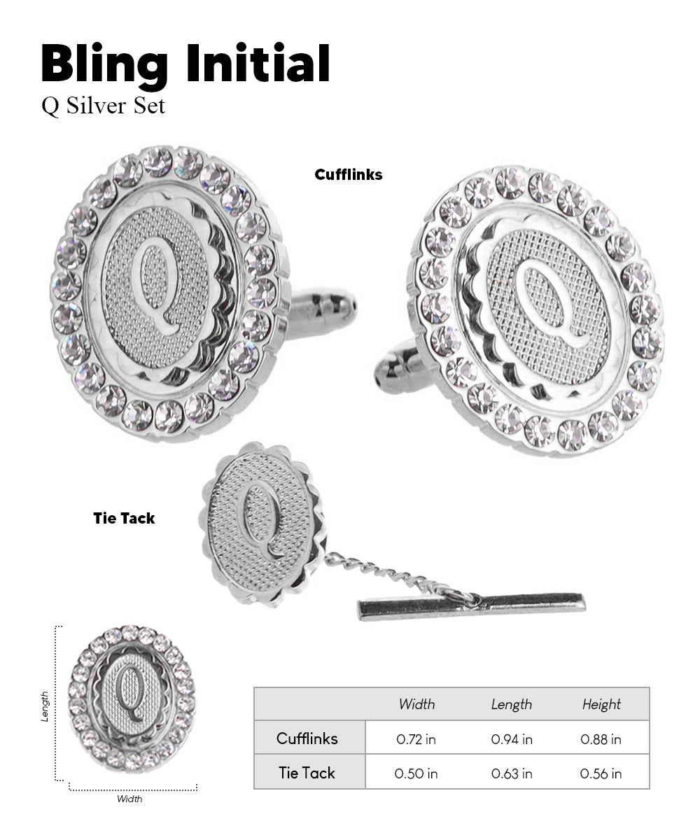 Vittorio Vico Bling Initial Cufflinks &amp; Tie Tack Set in Gift Box