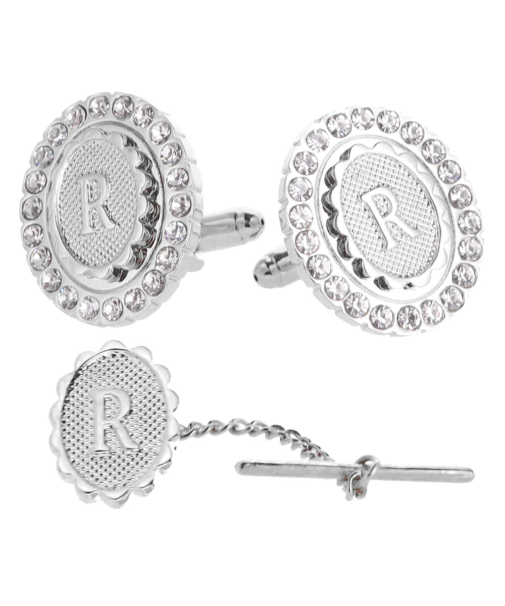 Vittorio Vico Bling Initial Cufflinks &amp; Tie Tack Set in Gift Box