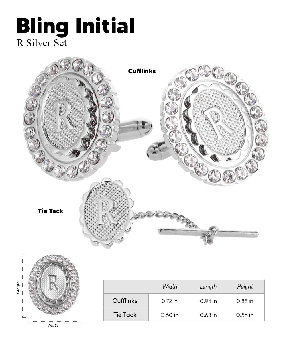 Vittorio Vico Bling Initial Cufflinks &amp; Tie Tack Set in Gift Box