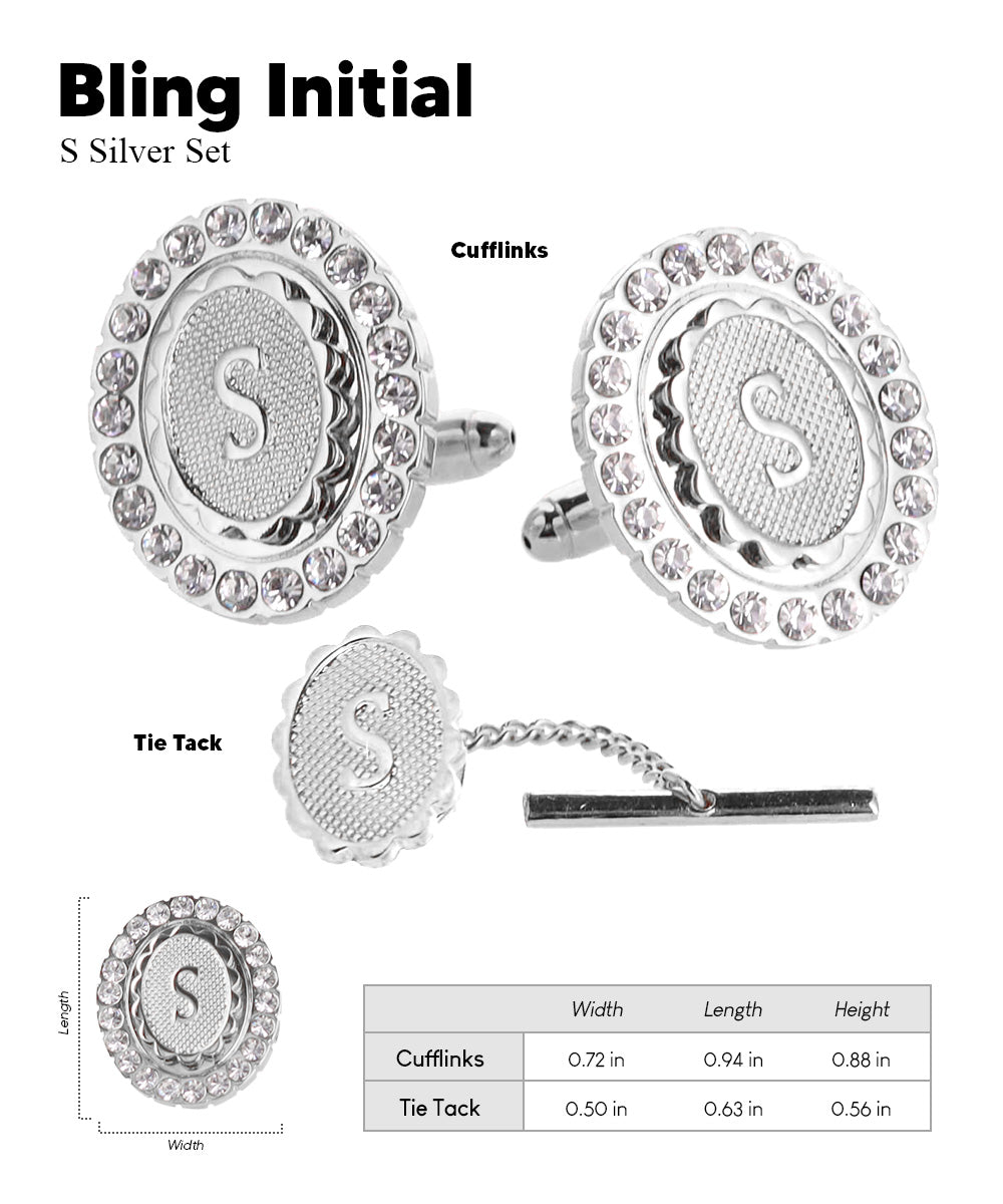 Vittorio Vico Bling Initial Cufflinks &amp; Tie Tack Set in Gift Box