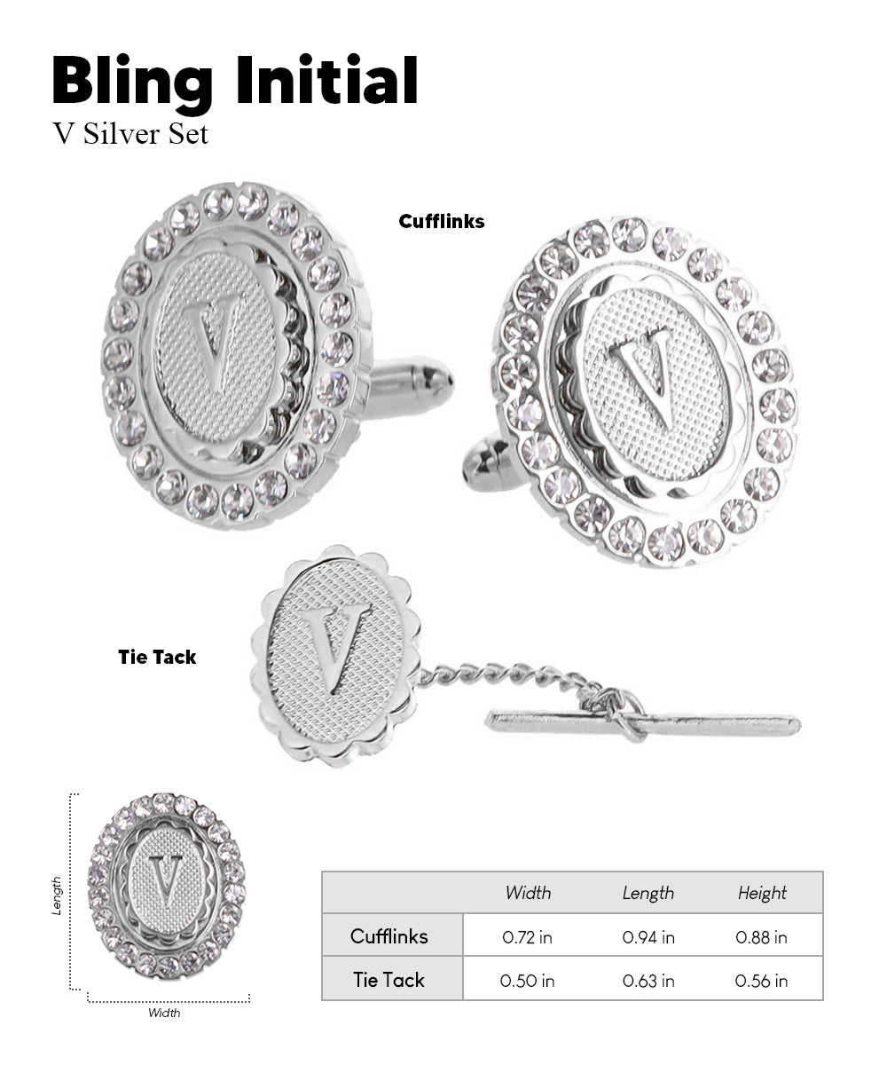 Vittorio Vico Bling Initial Cufflinks &amp; Tie Tack Set in Gift Box