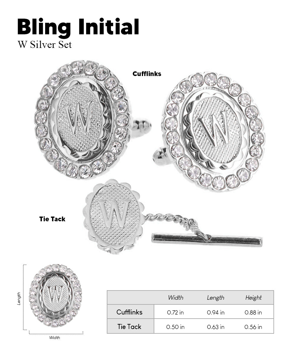 Vittorio Vico Bling Initial Cufflinks &amp; Tie Tack Set in Gift Box