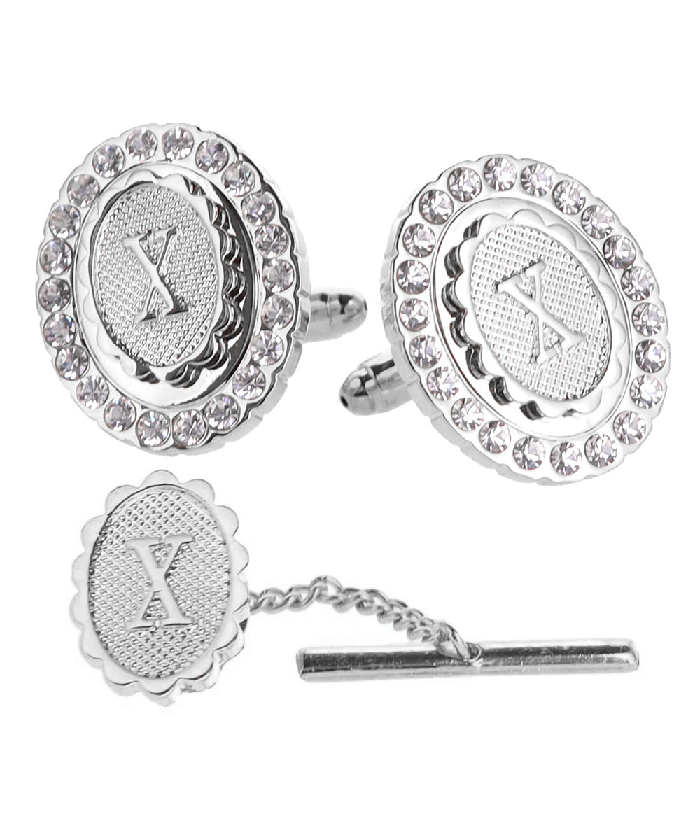 Vittorio Vico Bling Initial Cufflinks &amp; Tie Tack Set in Gift Box