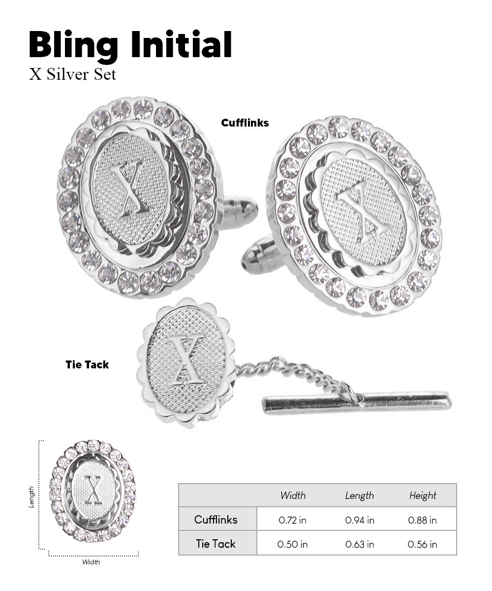 Vittorio Vico Bling Initial Cufflinks &amp; Tie Tack Set in Gift Box