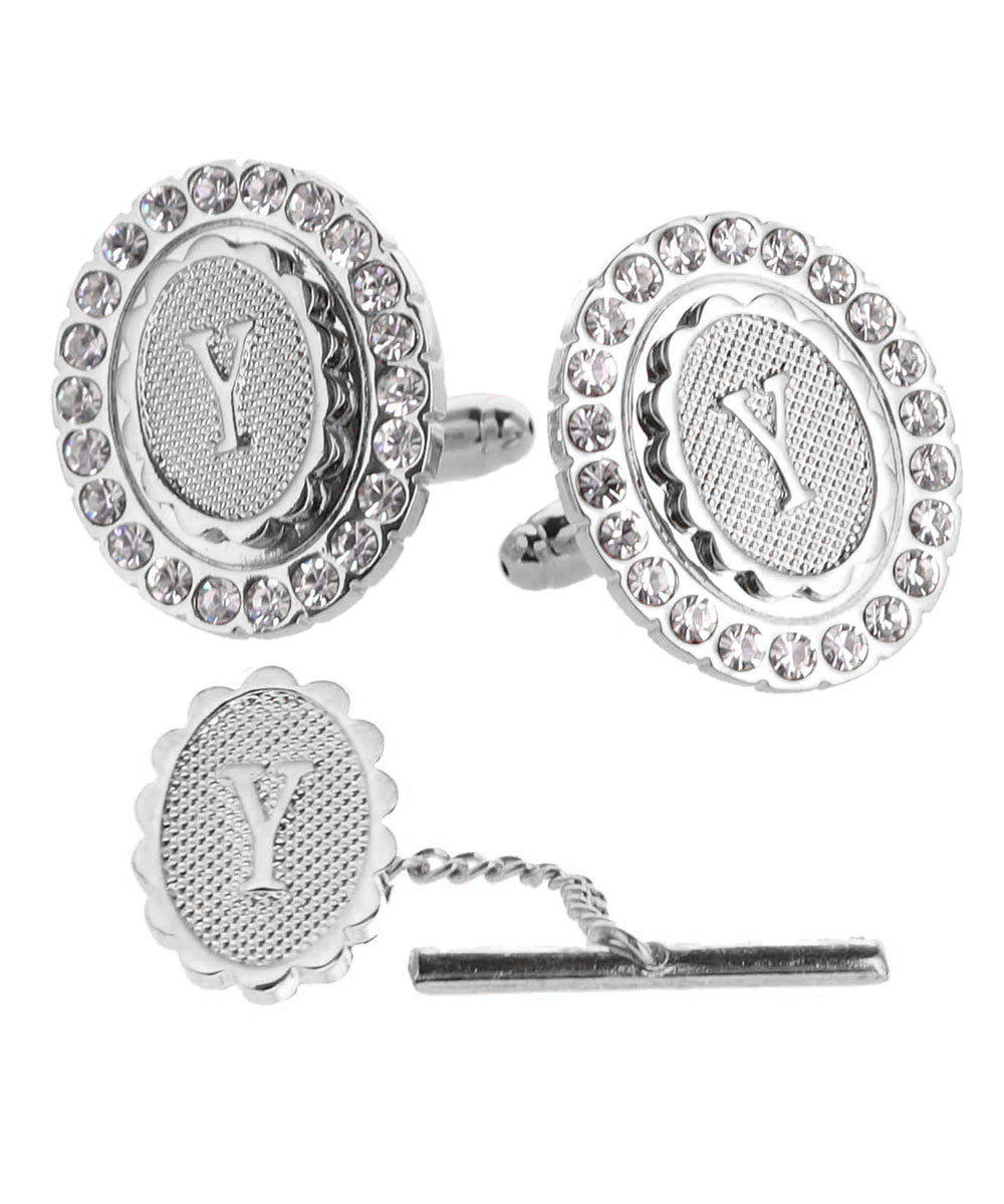 Vittorio Vico Bling Initial Cufflinks &amp; Tie Tack Set in Gift Box