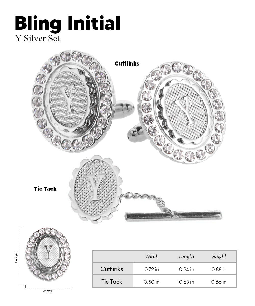 Vittorio Vico Bling Initial Cufflinks &amp; Tie Tack Set in Gift Box