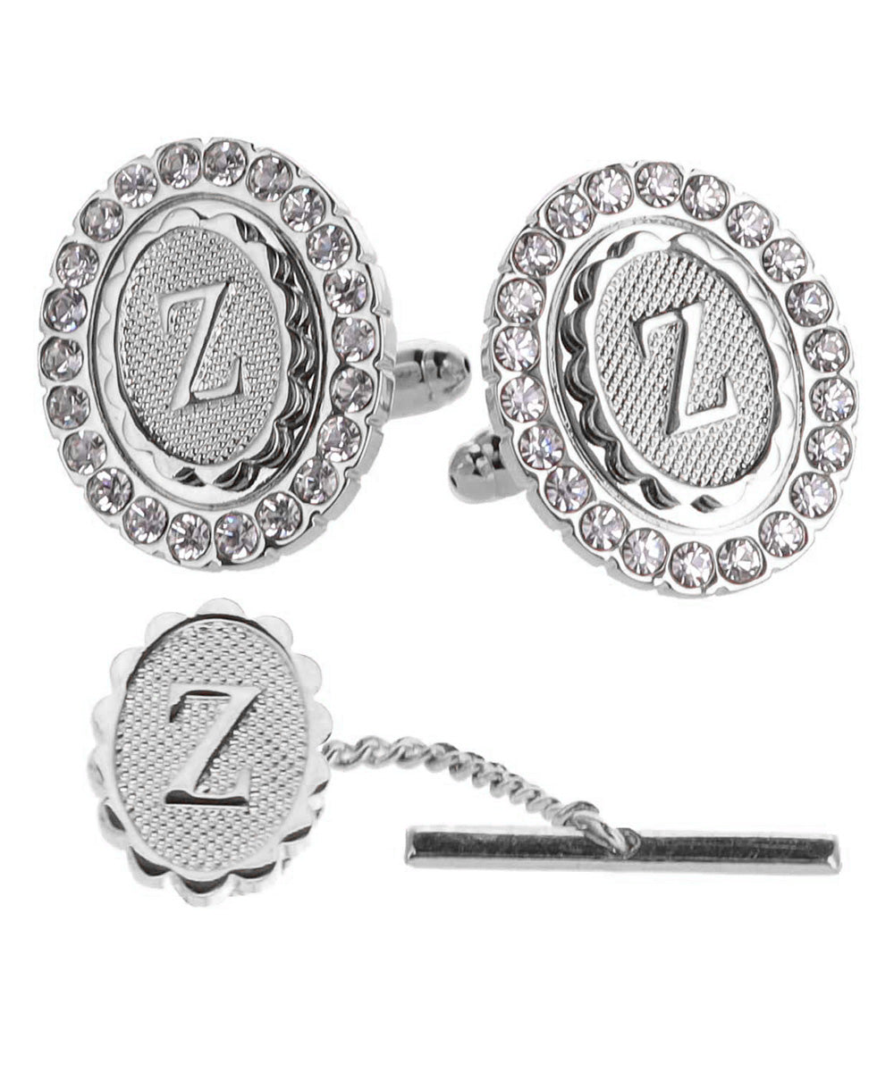 Vittorio Vico Bling Initial Cufflinks &amp; Tie Tack Set in Gift Box