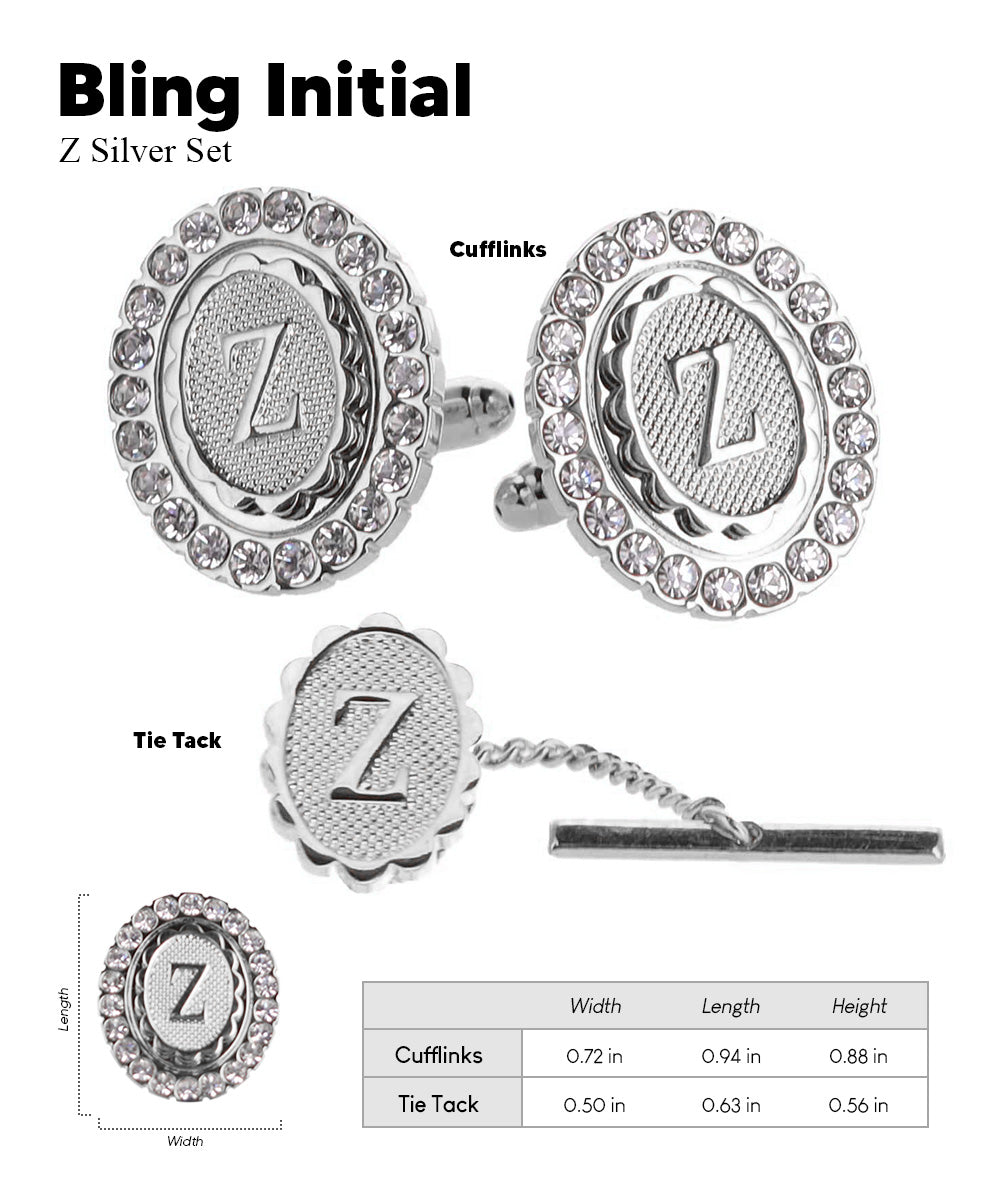 Vittorio Vico Bling Initial Cufflinks &amp; Tie Tack Set in Gift Box