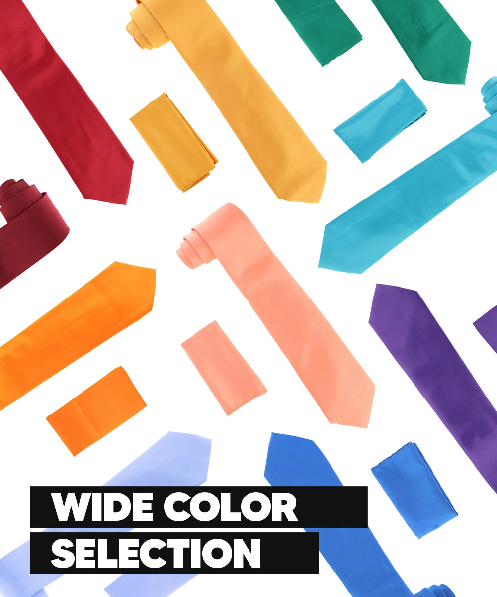 Vittorio Farina Solid Satin Necktie &amp; Pocket Square Multipacks - NH - SOLID - 3_WHITE - Classy Cufflinks