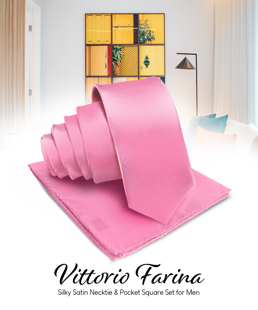 Vittorio Farina Men's Satin Necktie &amp; Pocket Square