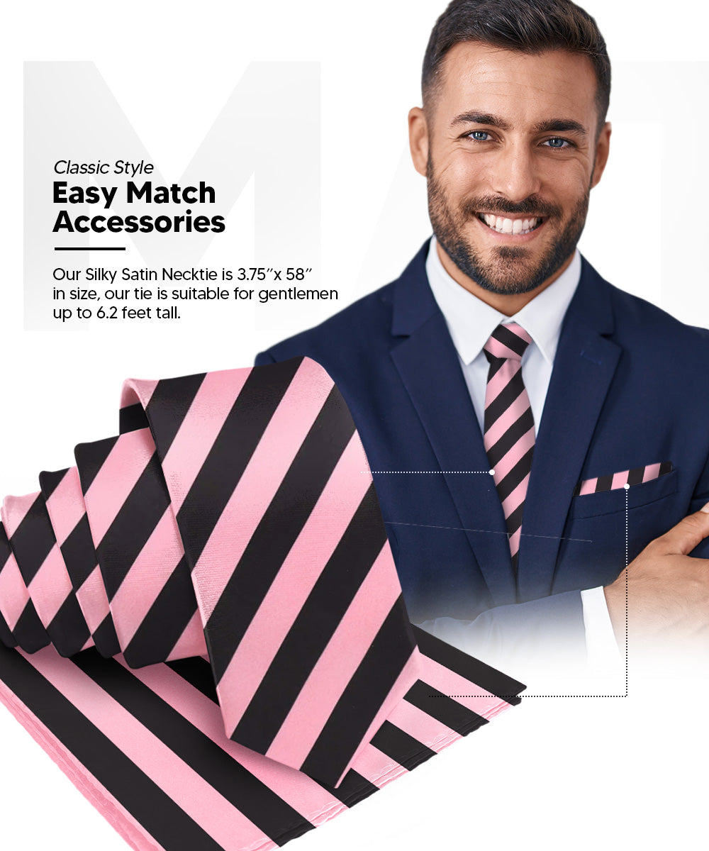Vittorio Farina Men's Striped Satin Necktie &amp; Pocket Square