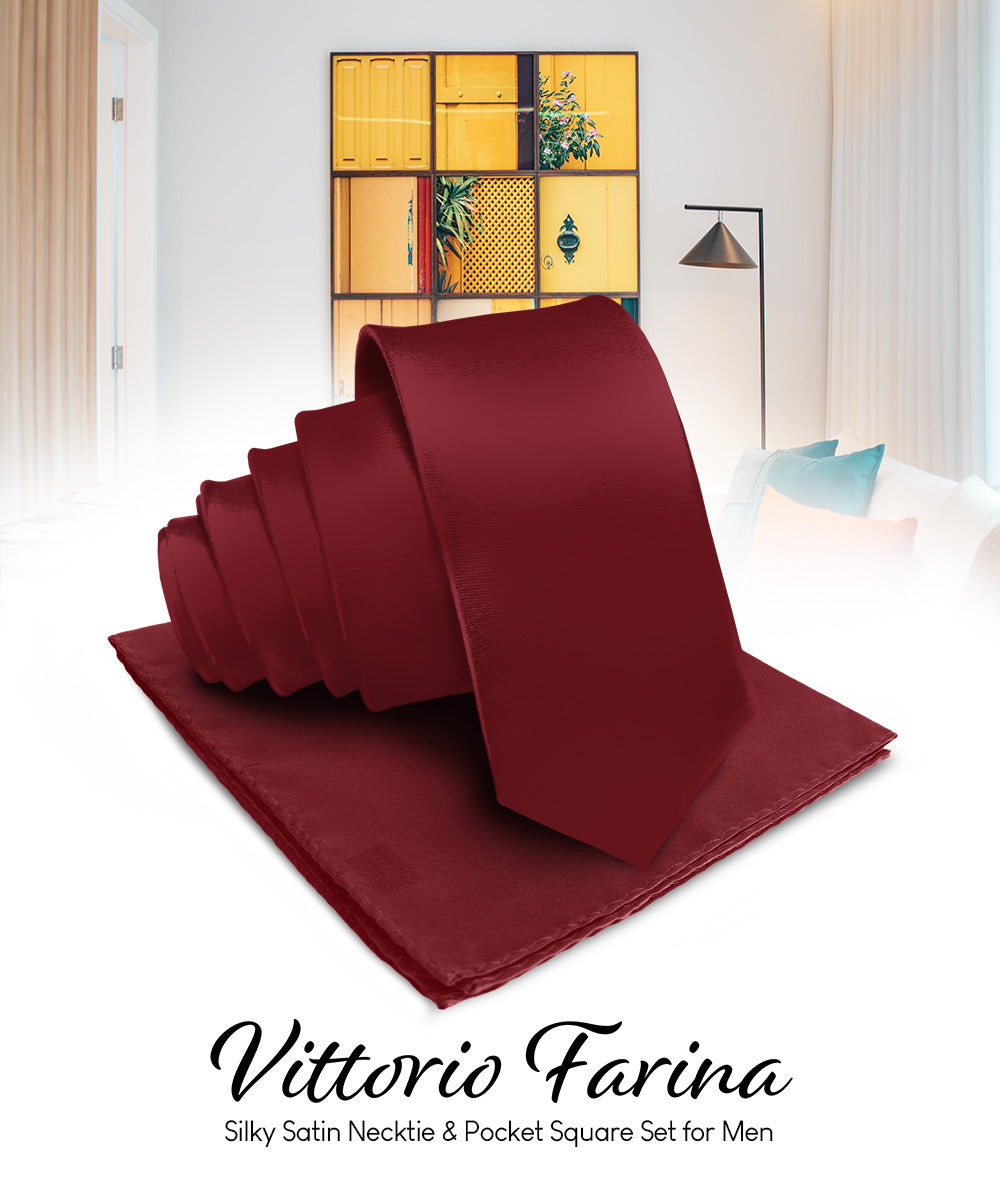 Vittorio Farina Men's Satin Necktie &amp; Pocket Square