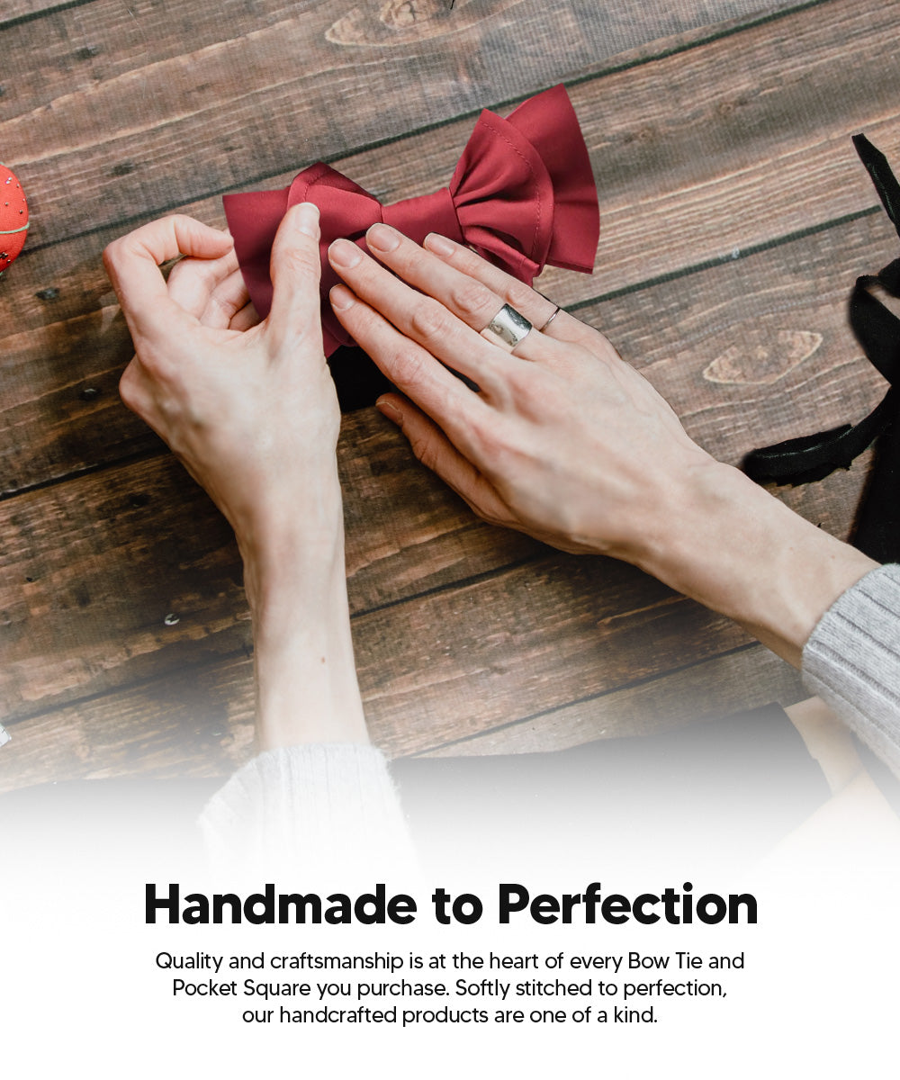 Vittorio Farina Men's XL Solid Satin Bow Tie &amp; Pocket Square in Gift Box