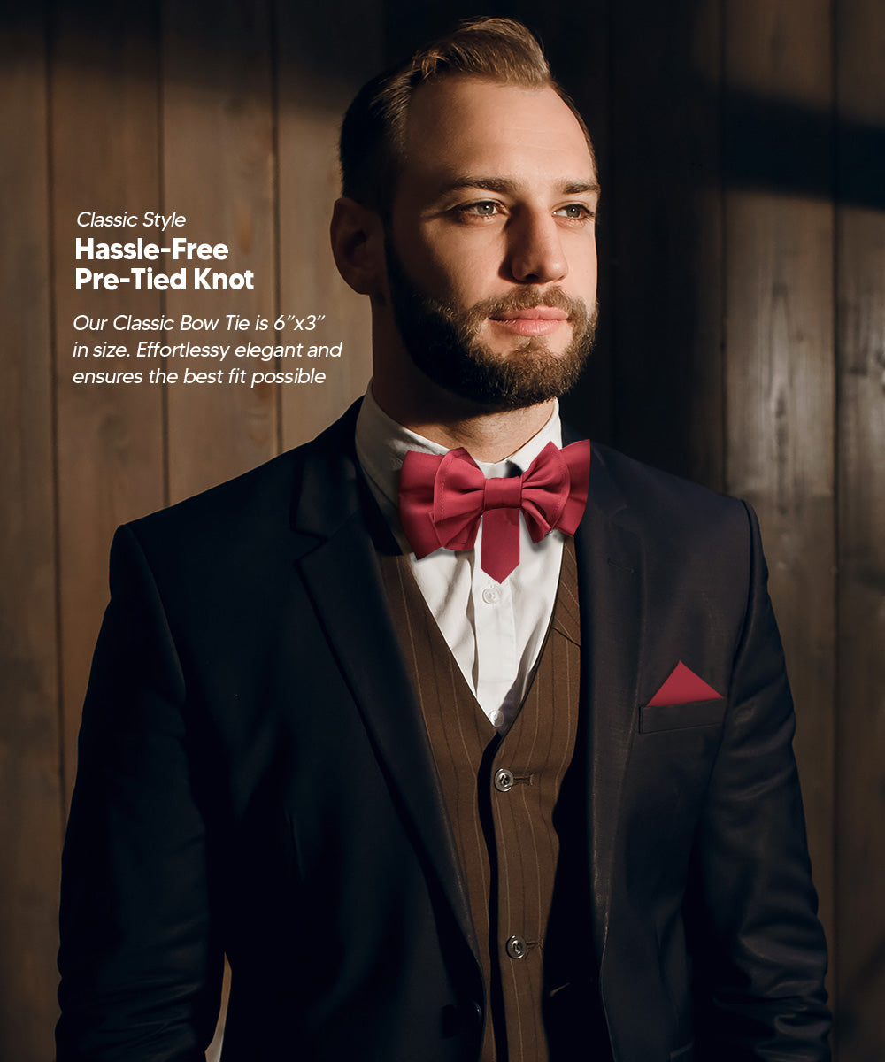 Vittorio Farina Men's XL Solid Satin Bow Tie &amp; Pocket Square in Gift Box