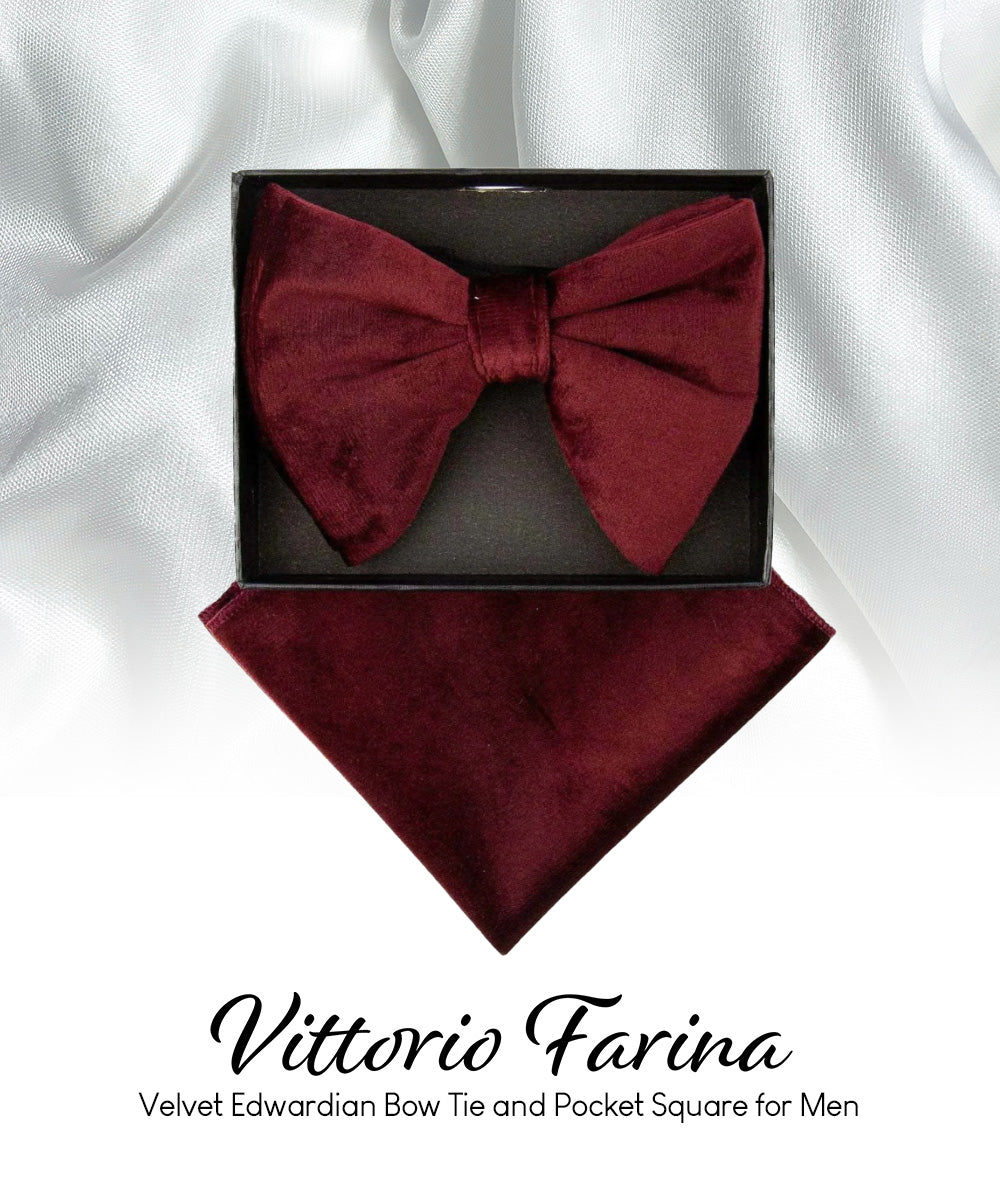 Vittorio Farina Men's Velvet Teardrop Bow Tie &amp; Pocket Square in Gift Box