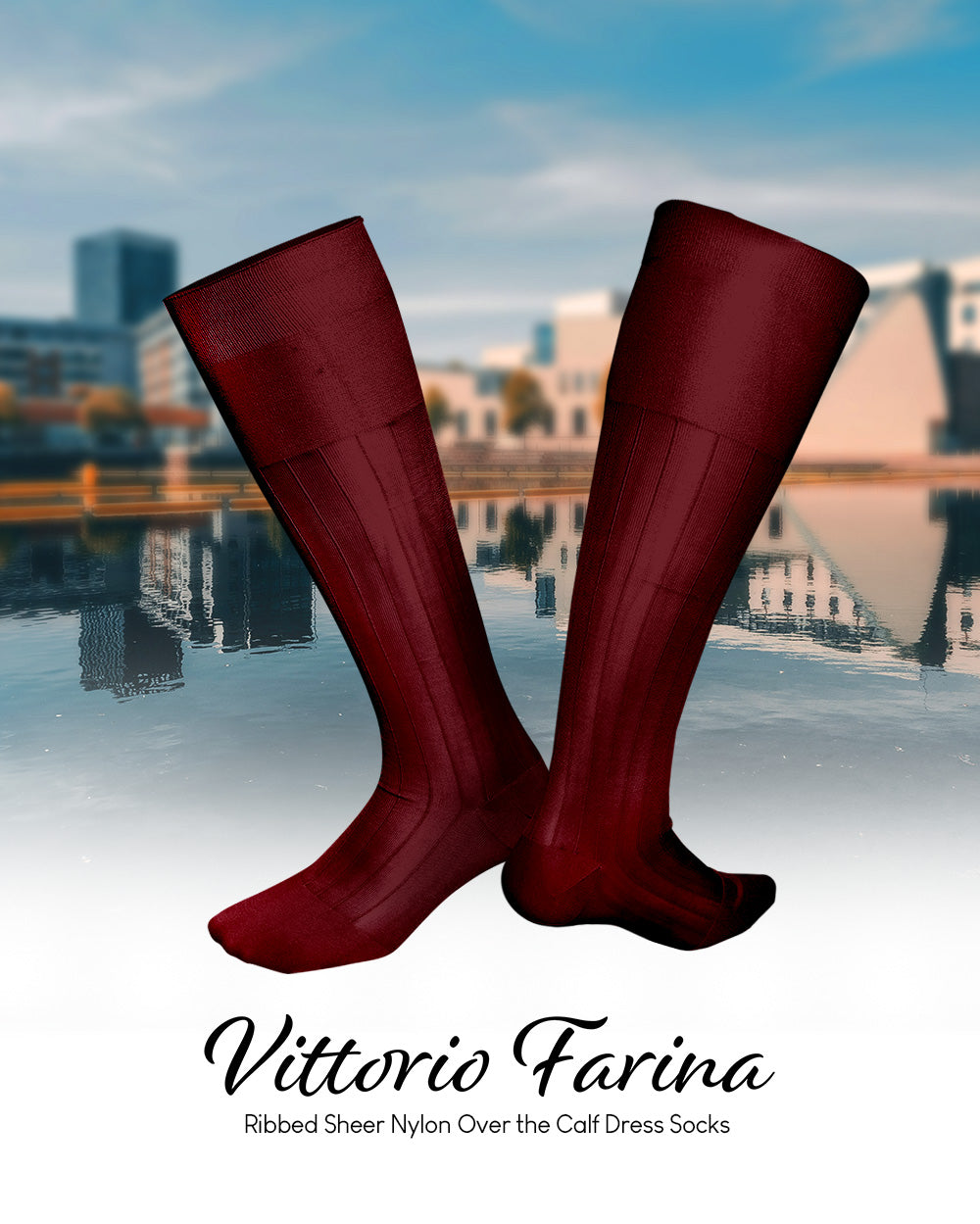 Vittorio Farina Men's Ribbed Shear Nylon Over The Calf Dress Socks