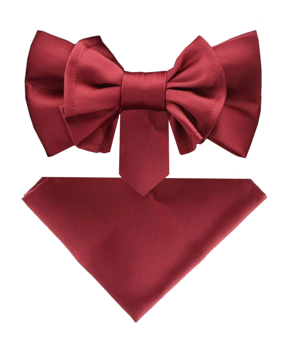 Vittorio Farina Men's XL Solid Satin Bow Tie &amp; Pocket Square in Gift Box