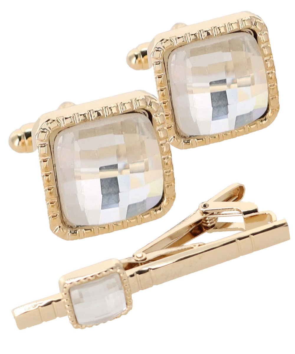 Vittorio Vico Men's Colored Crystal Cufflink &amp; Tie Bar Set in Gift Box