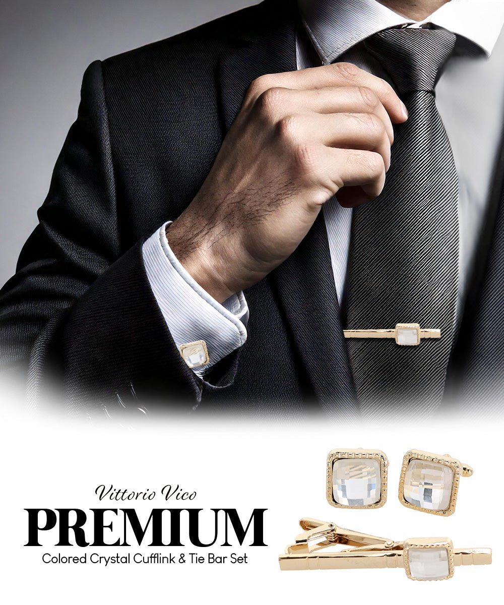 Vittorio Vico Men's Colored Crystal Cufflink &amp; Tie Bar Set in Gift Box