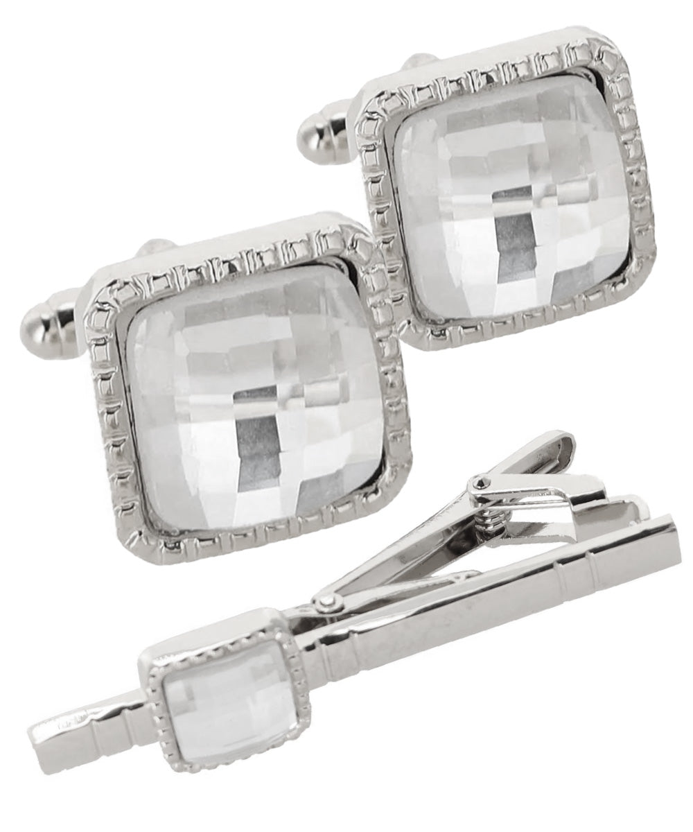 Vittorio Vico Men's Colored Crystal Cufflink &amp; Tie Bar Set in Gift Box