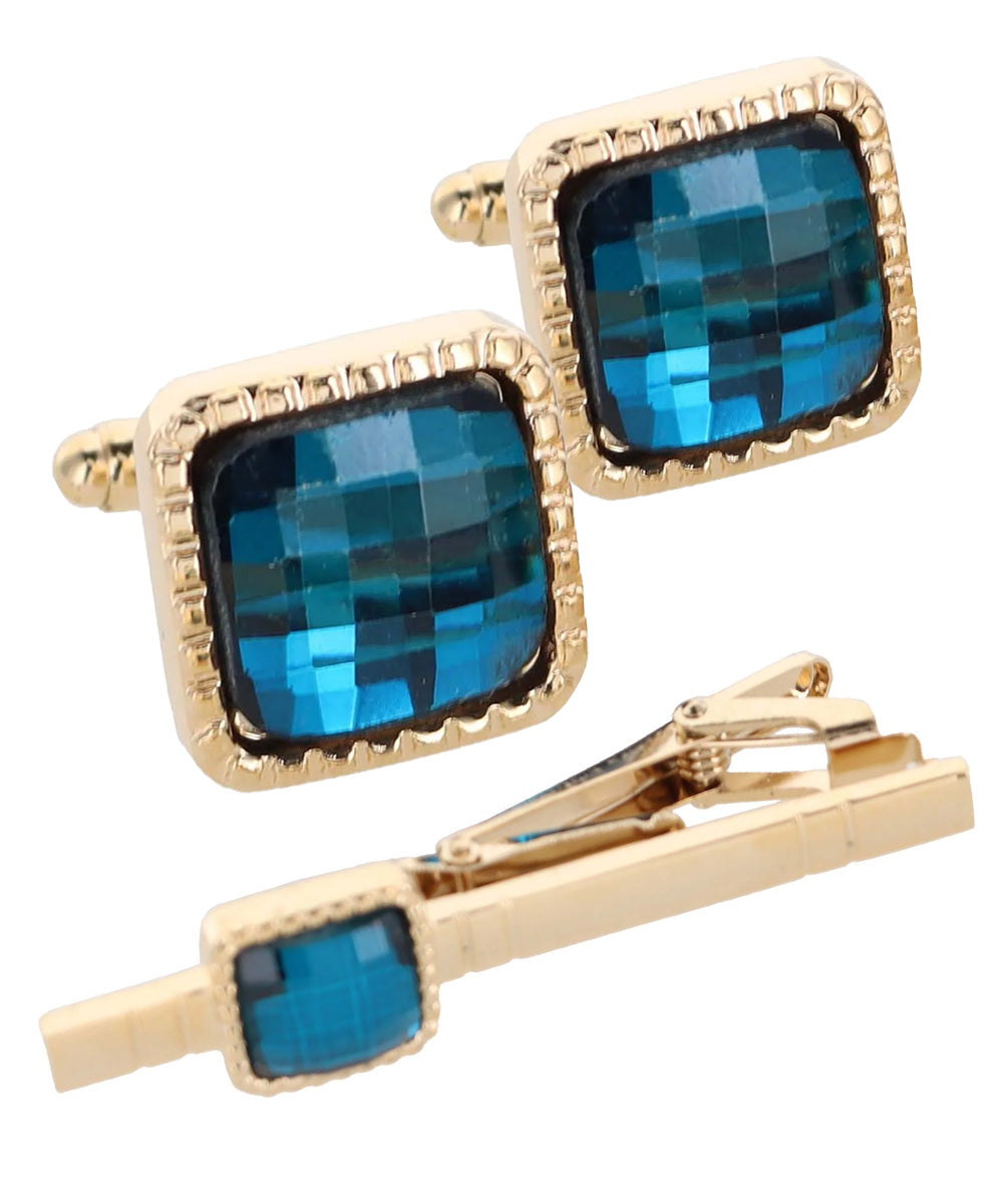 Vittorio Vico Men's Colored Crystal Cufflink &amp; Tie Bar Set in Gift Box