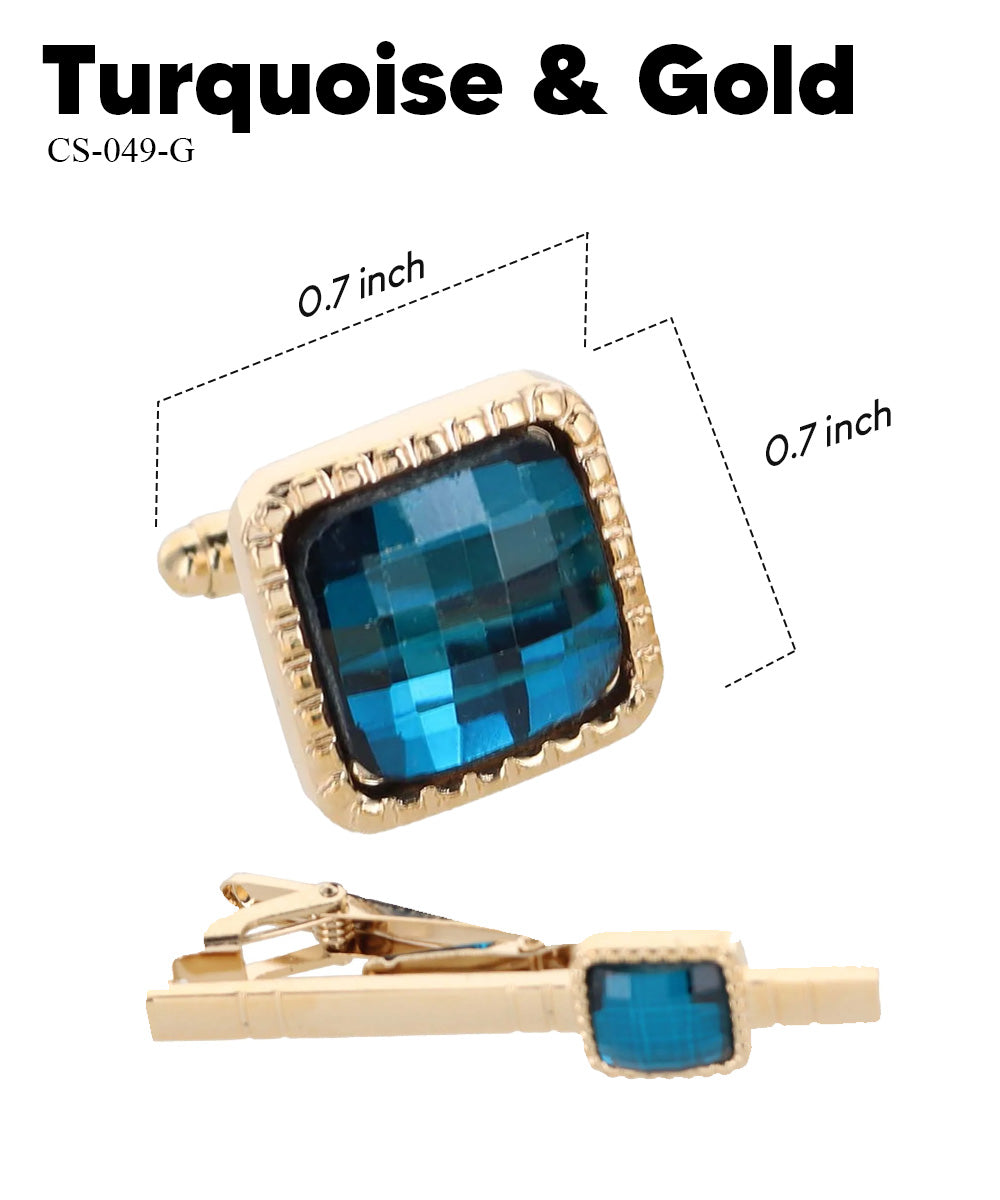 Vittorio Vico Men's Colored Crystal Cufflink &amp; Tie Bar Set in Gift Box