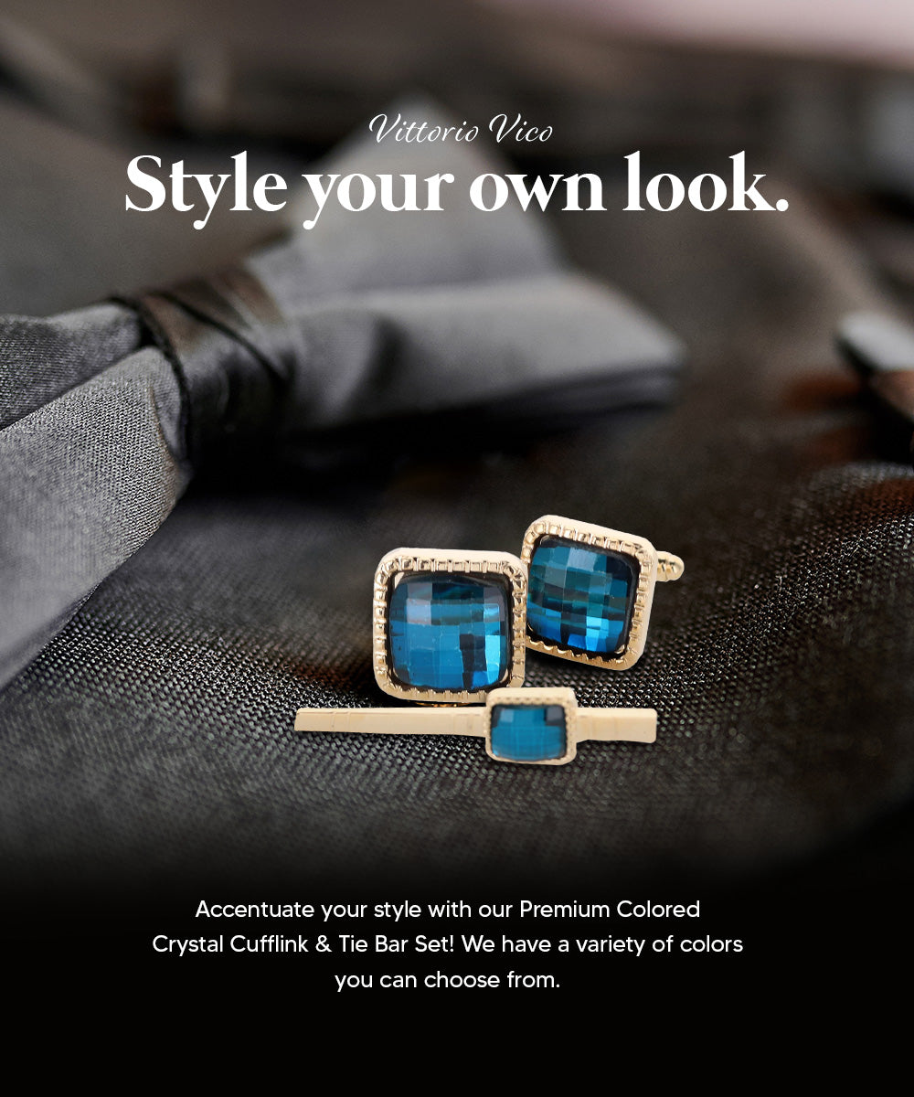 Vittorio Vico Men's Colored Crystal Cufflink &amp; Tie Bar Set in Gift Box
