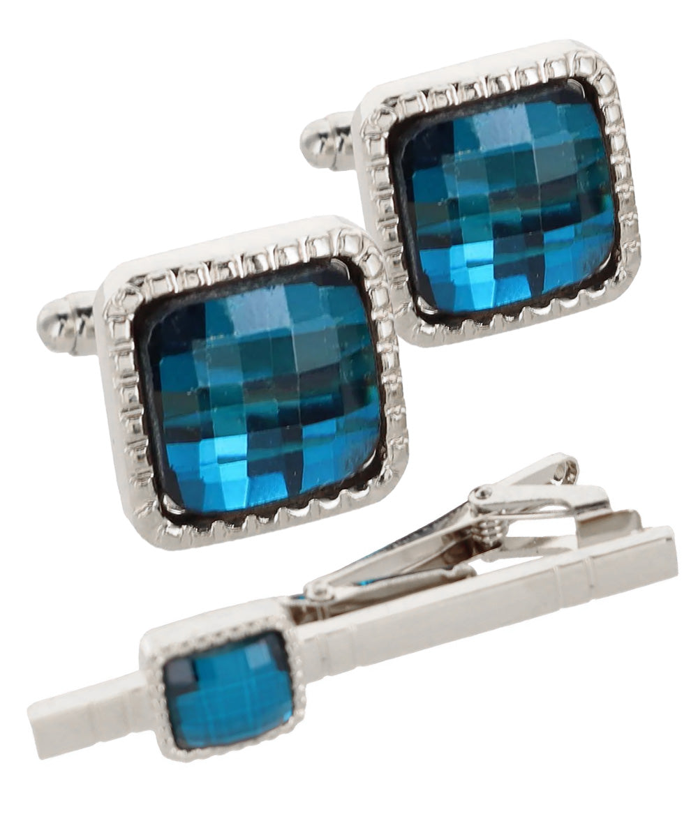 Vittorio Vico Men's Colored Crystal Cufflink &amp; Tie Bar Set in Gift Box
