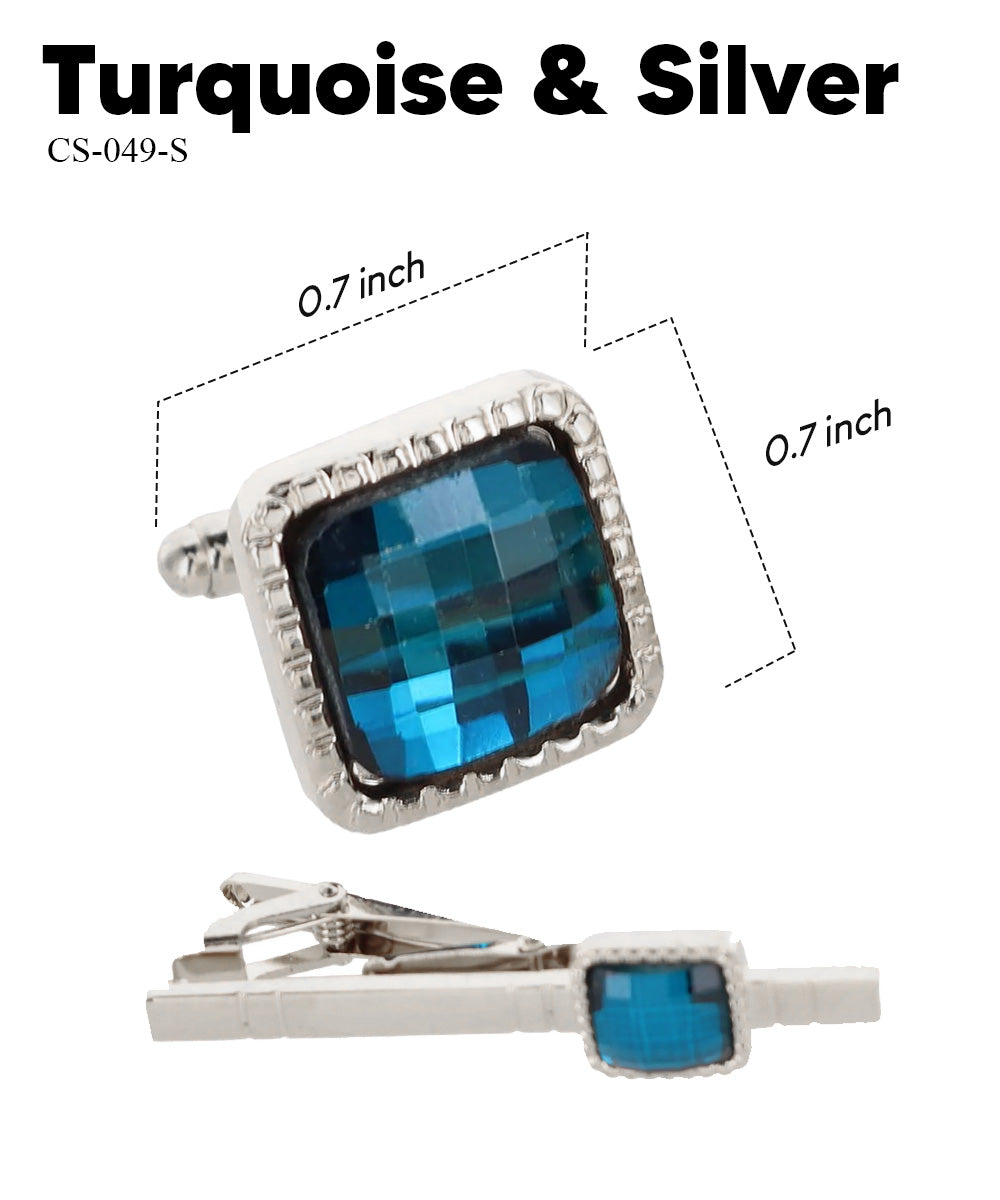 Vittorio Vico Men's Colored Crystal Cufflink &amp; Tie Bar Set in Gift Box