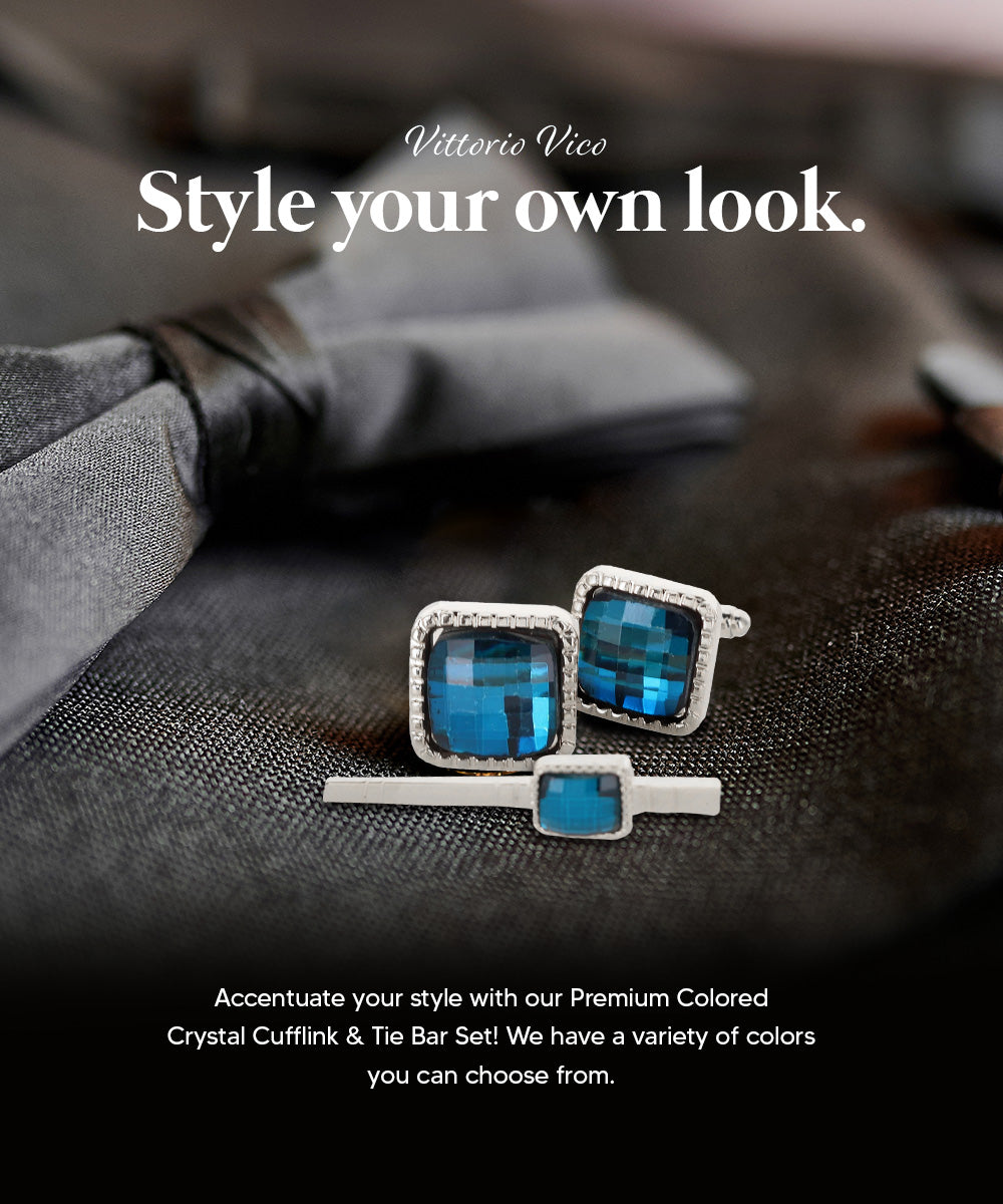 Vittorio Vico Men's Colored Crystal Cufflink &amp; Tie Bar Set in Gift Box