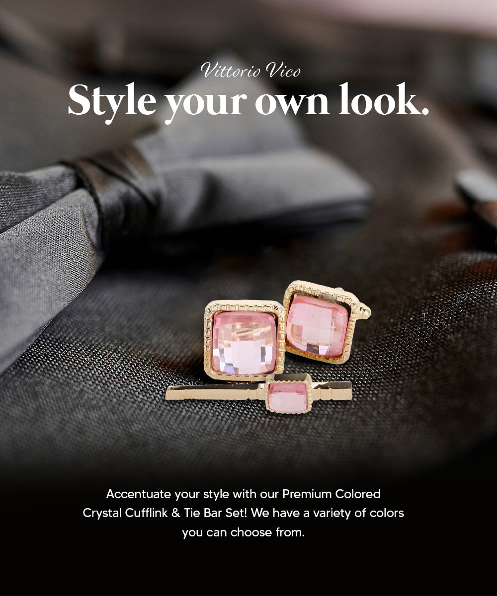 Vittorio Vico Men's Colored Crystal Cufflink &amp; Tie Bar Set in Gift Box