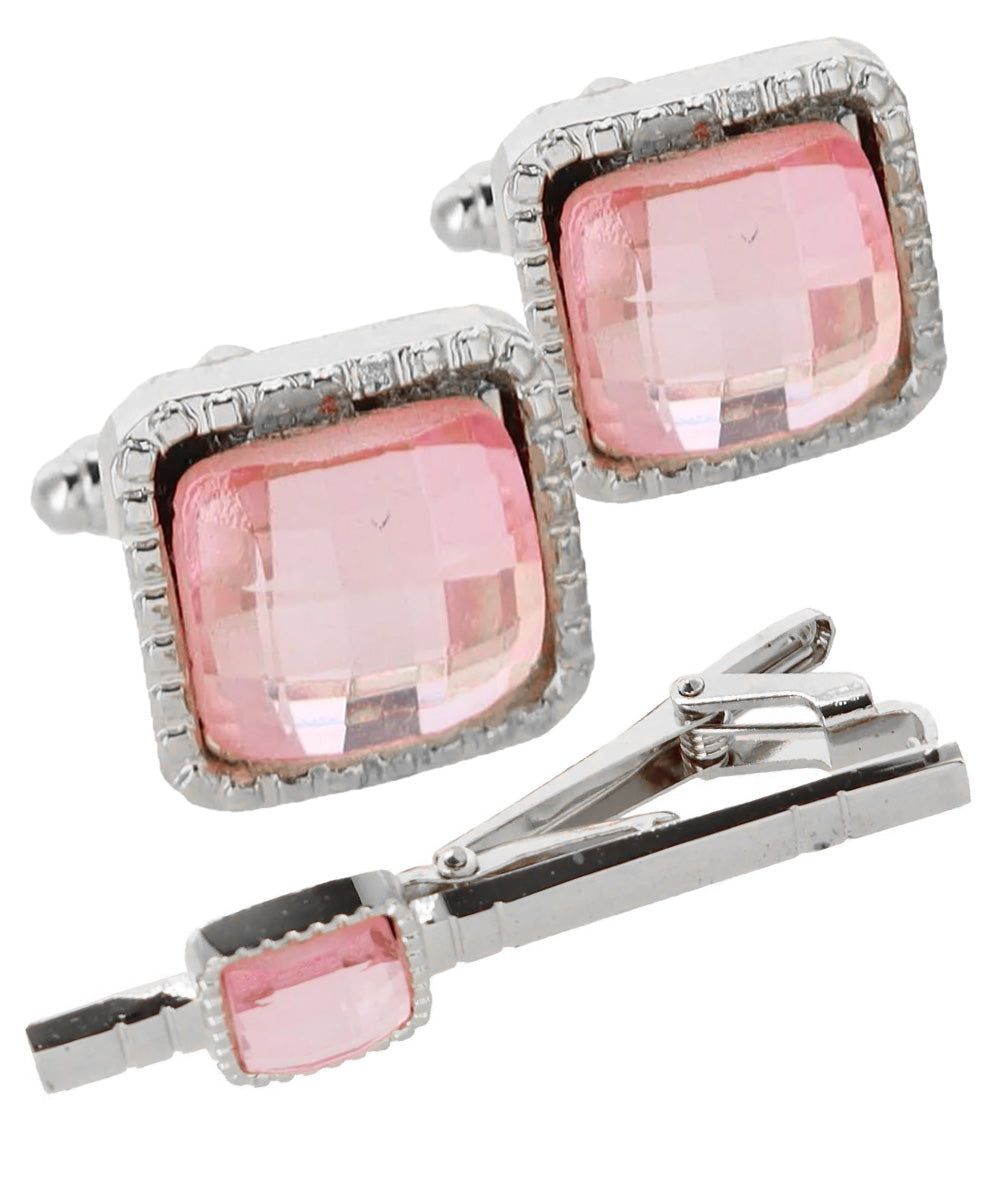 Vittorio Vico Men's Colored Crystal Cufflink &amp; Tie Bar Set in Gift Box