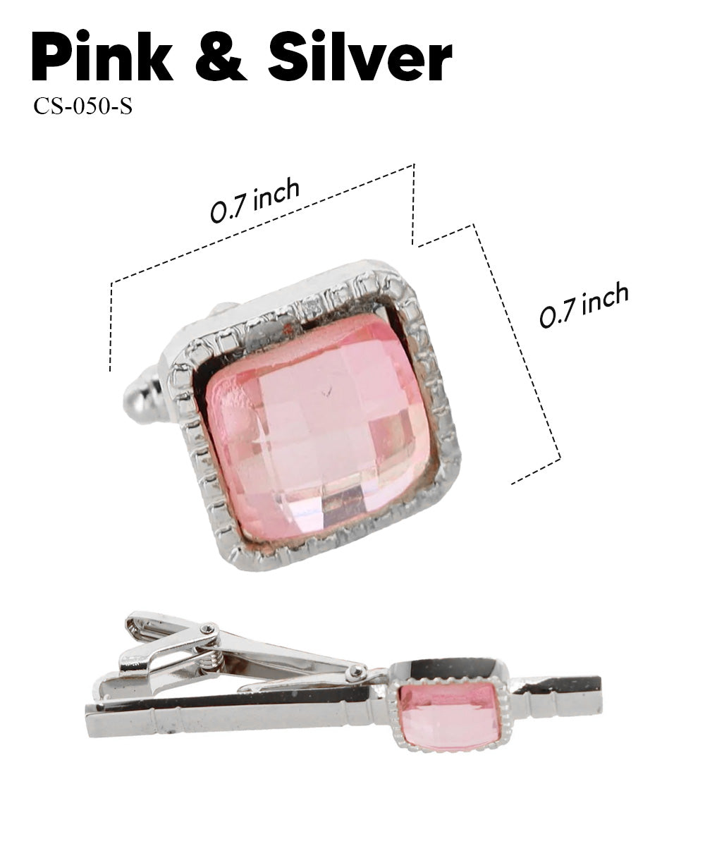 Vittorio Vico Men's Colored Crystal Cufflink &amp; Tie Bar Set in Gift Box