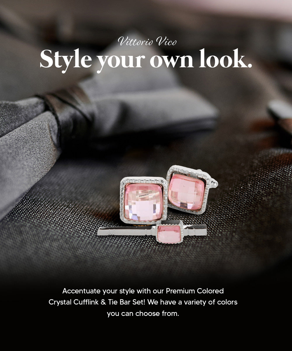 Vittorio Vico Men's Colored Crystal Cufflink &amp; Tie Bar Set in Gift Box