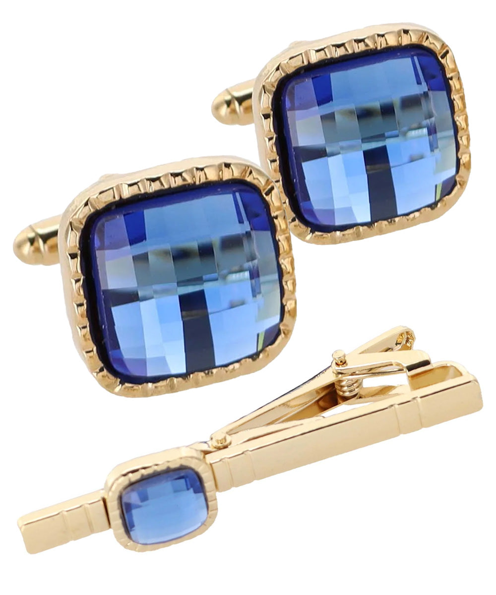 Vittorio Vico Men's Colored Crystal Cufflink &amp; Tie Bar Set in Gift Box