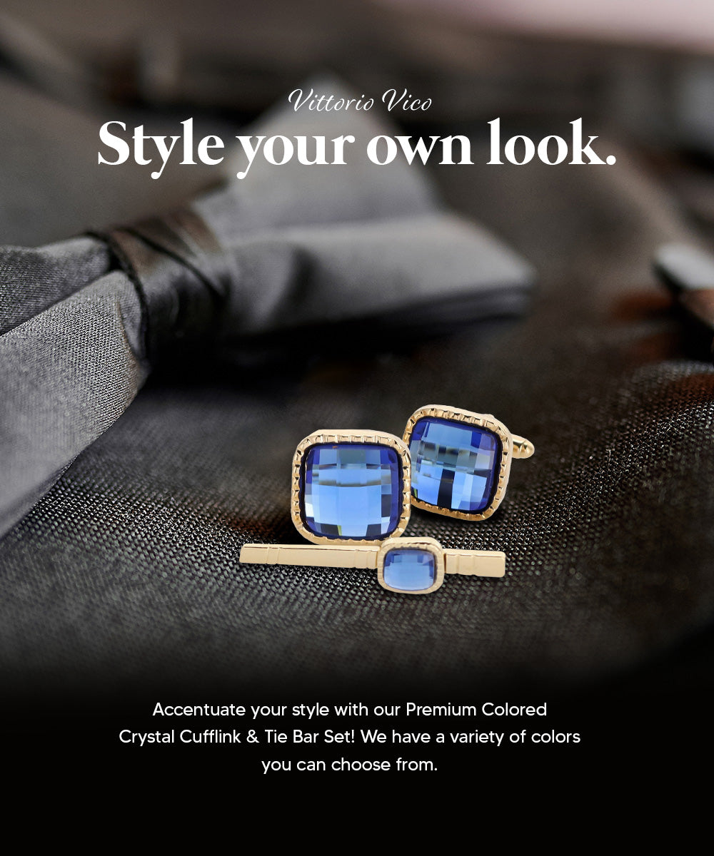 Vittorio Vico Men's Colored Crystal Cufflink &amp; Tie Bar Set in Gift Box