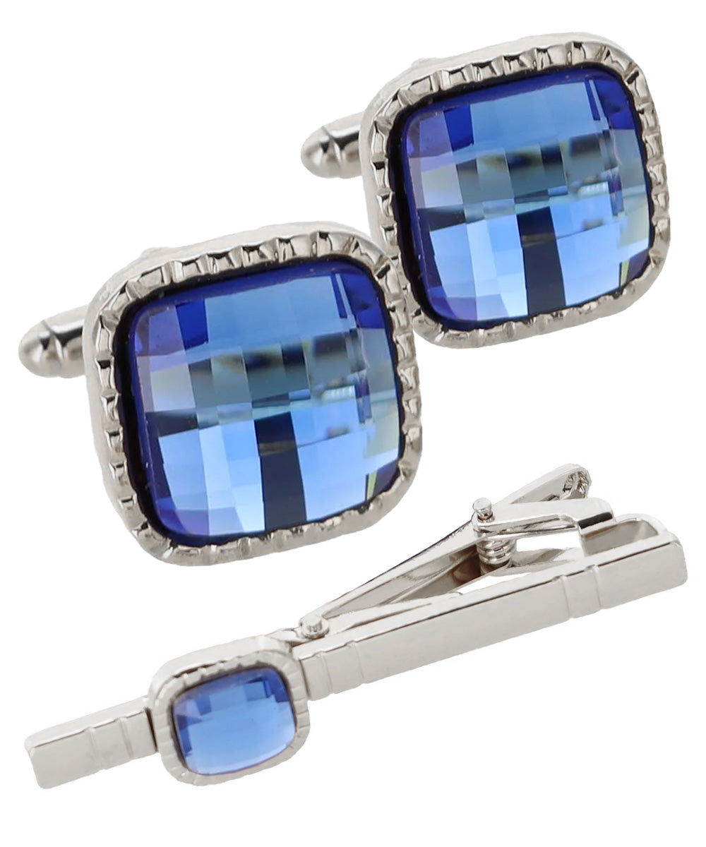 Vittorio Vico Men's Colored Crystal Cufflink &amp; Tie Bar Set in Gift Box