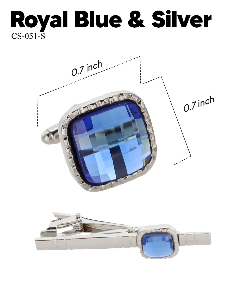 Vittorio Vico Men's Colored Crystal Cufflink &amp; Tie Bar Set in Gift Box