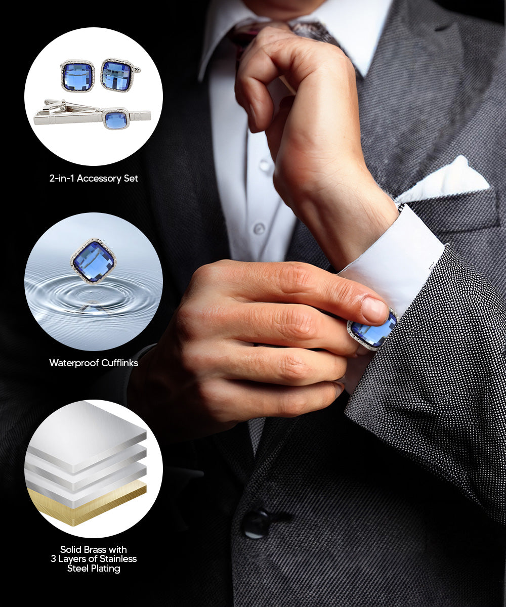 Vittorio Vico Men's Colored Crystal Cufflink &amp; Tie Bar Set in Gift Box