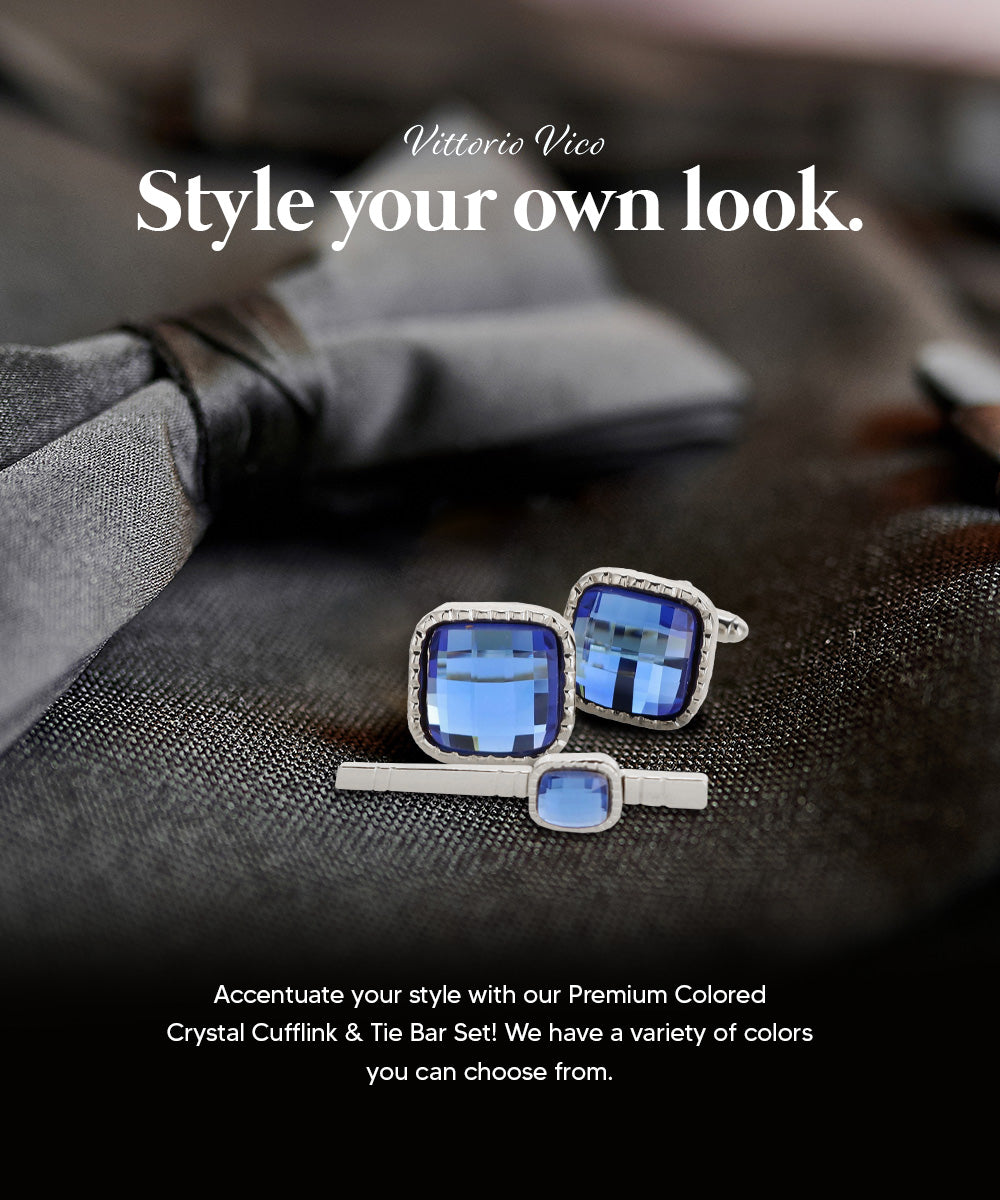 Vittorio Vico Men's Colored Crystal Cufflink &amp; Tie Bar Set in Gift Box