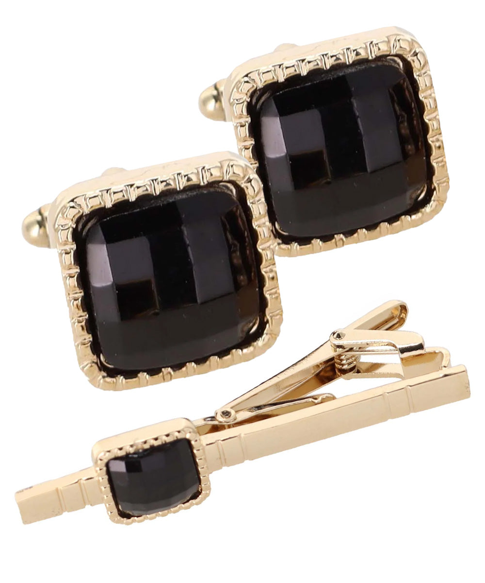 Vittorio Vico Men's Colored Crystal Cufflink &amp; Tie Bar Set in Gift Box