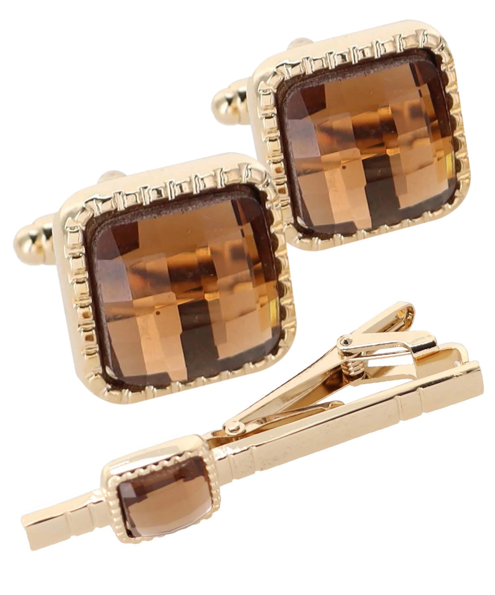 Vittorio Vico Men's Colored Crystal Cufflink &amp; Tie Bar Set in Gift Box