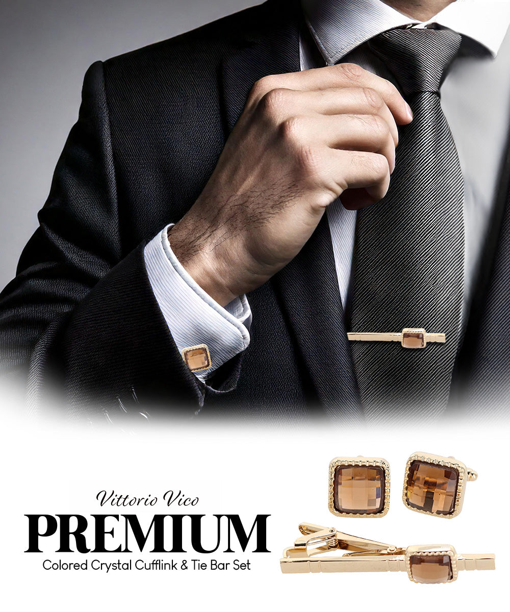 Vittorio Vico Men's Colored Crystal Cufflink &amp; Tie Bar Set in Gift Box