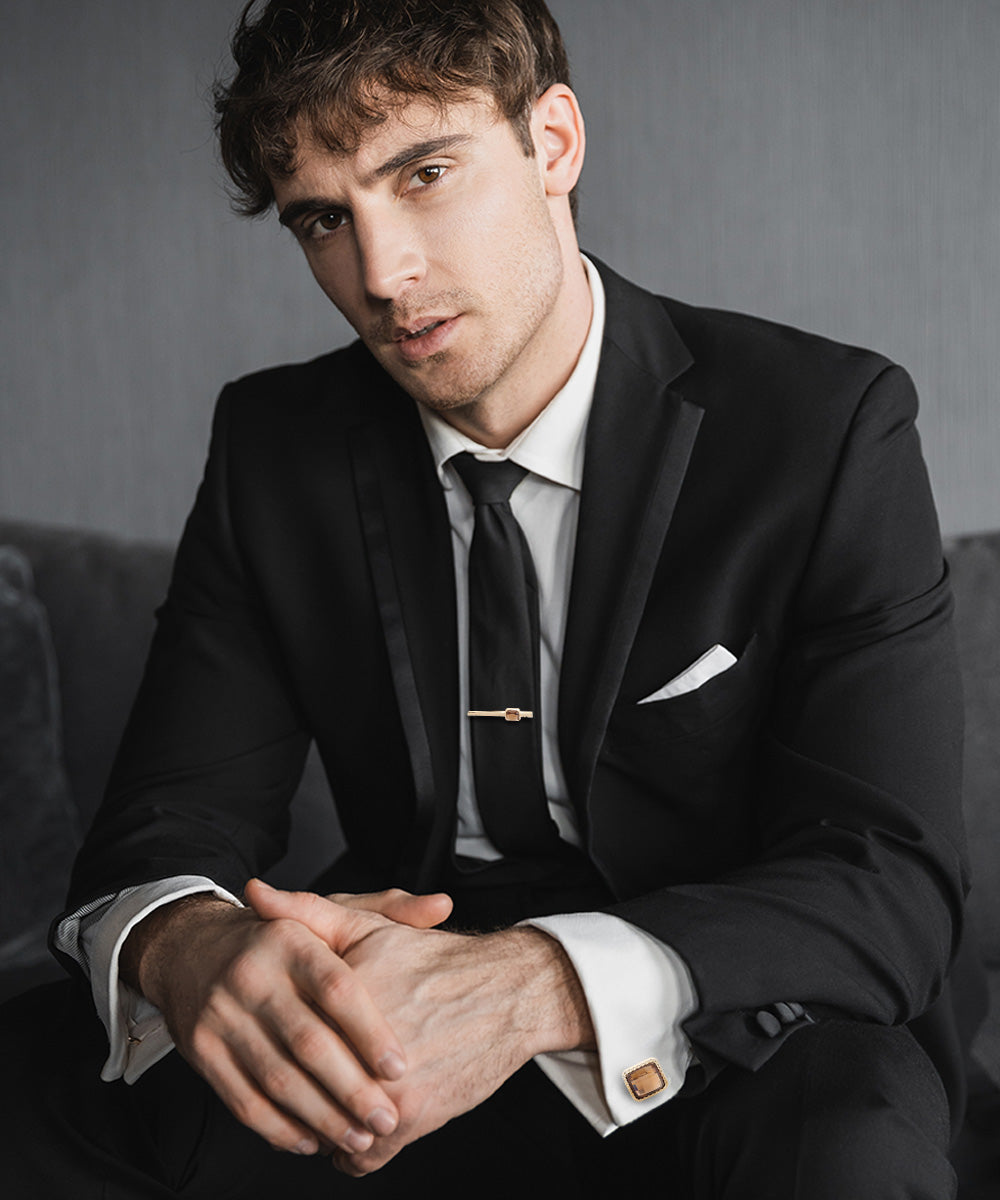 Vittorio Vico Men's Colored Crystal Cufflink &amp; Tie Bar Set in Gift Box