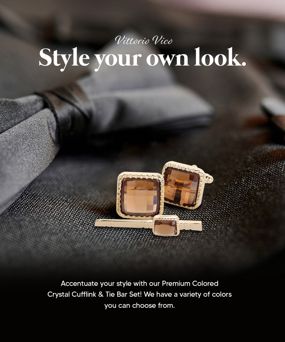 Vittorio Vico Men's Colored Crystal Cufflink &amp; Tie Bar Set in Gift Box