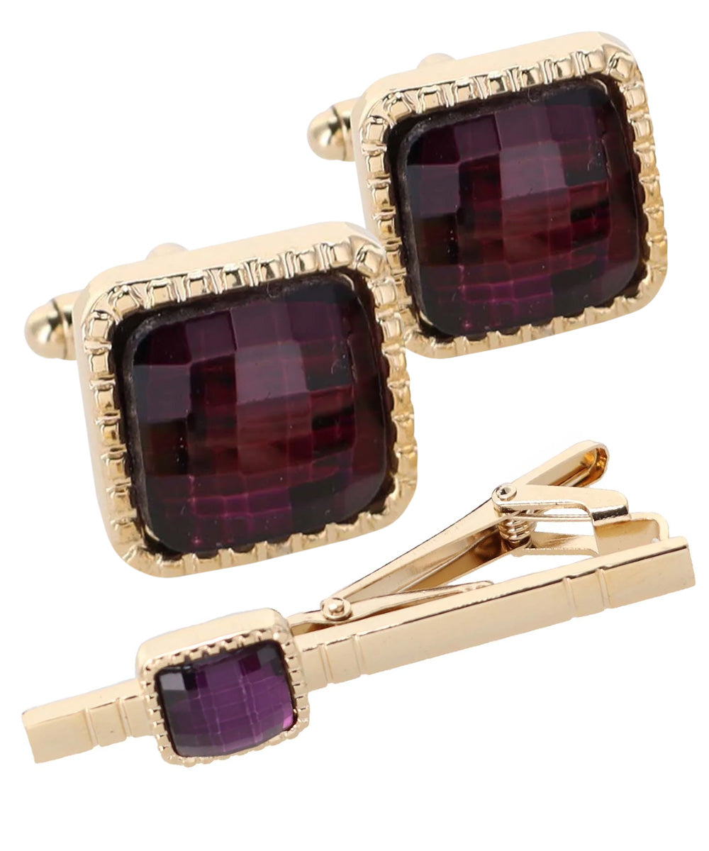 Vittorio Vico Men's Colored Crystal Cufflink &amp; Tie Bar Set in Gift Box